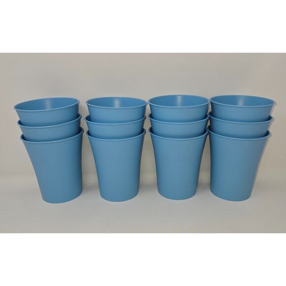 Vintage Plastic Bell Tumbler Lot of 12 Light Blue 8 oz Kiddie Cups Stackable - Picture 1 of 14
